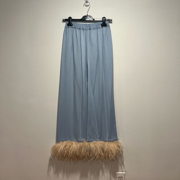 Sleeper -  Blue/Beige Pajama Party Pants Ostrich Feather Pants - Picture 6 of 12